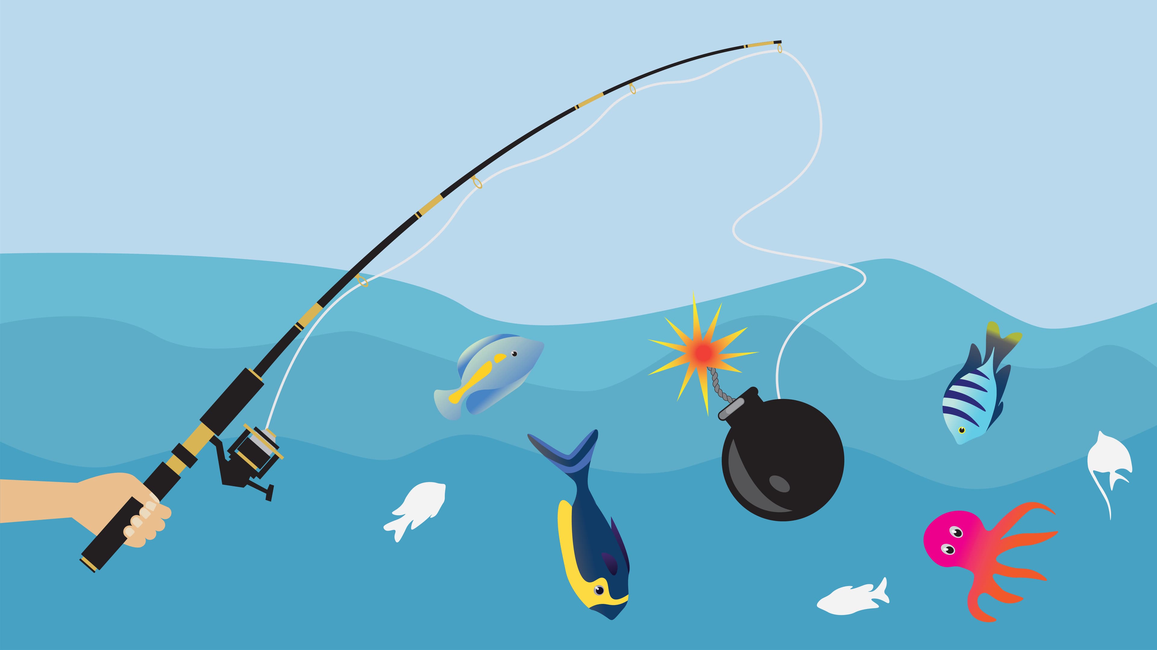 Fishing line with explosive device threatening marine life